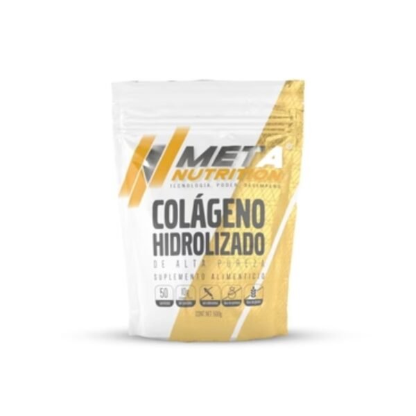Bolsa de colágeno hidrolizado meta nutrtion sin sabor, ideal para articulaciones y piel.