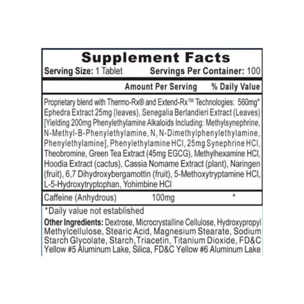 Imagen con tabla nutricional de suplemento lipodrene quemador de grasa.