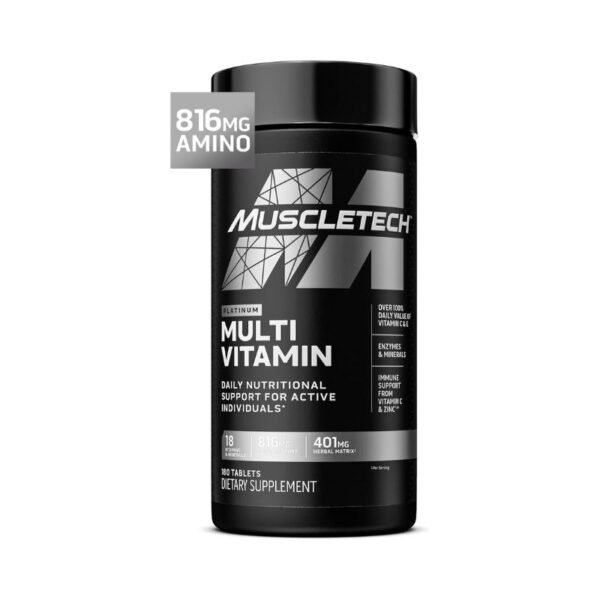 Multivitamínico Platinum Muscletech - 25 vitaminas y minerales para energía, recuperación y defensas. ¡Esencial para atletas!