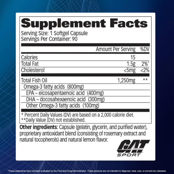 GAT Sport Essentials Omega-3  Purified Fish Oil, 90 Softgels