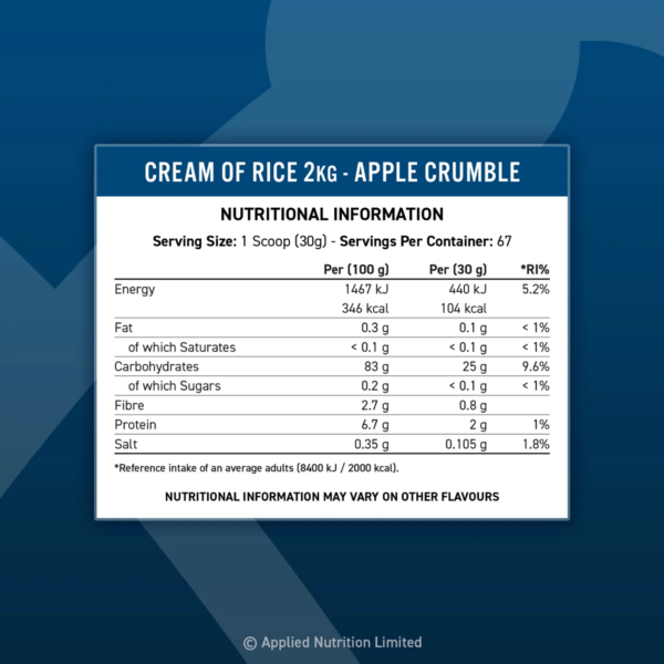 Cream of rice tabla Cream Of Rice - Applied Nutrition