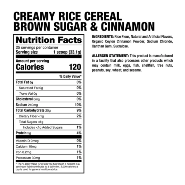 Creamy Rice Cereal Brown Sugar and cinnamon tabla Creamy Rice Cereal - Dragon Pharma