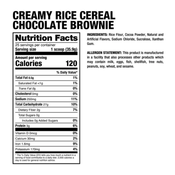 Creamy Rice Cereal chocolate brownie tabla TABLA NUTRICIONA E IMAGEN DE Creamy Rice Cereal DRAGON PHARMA
